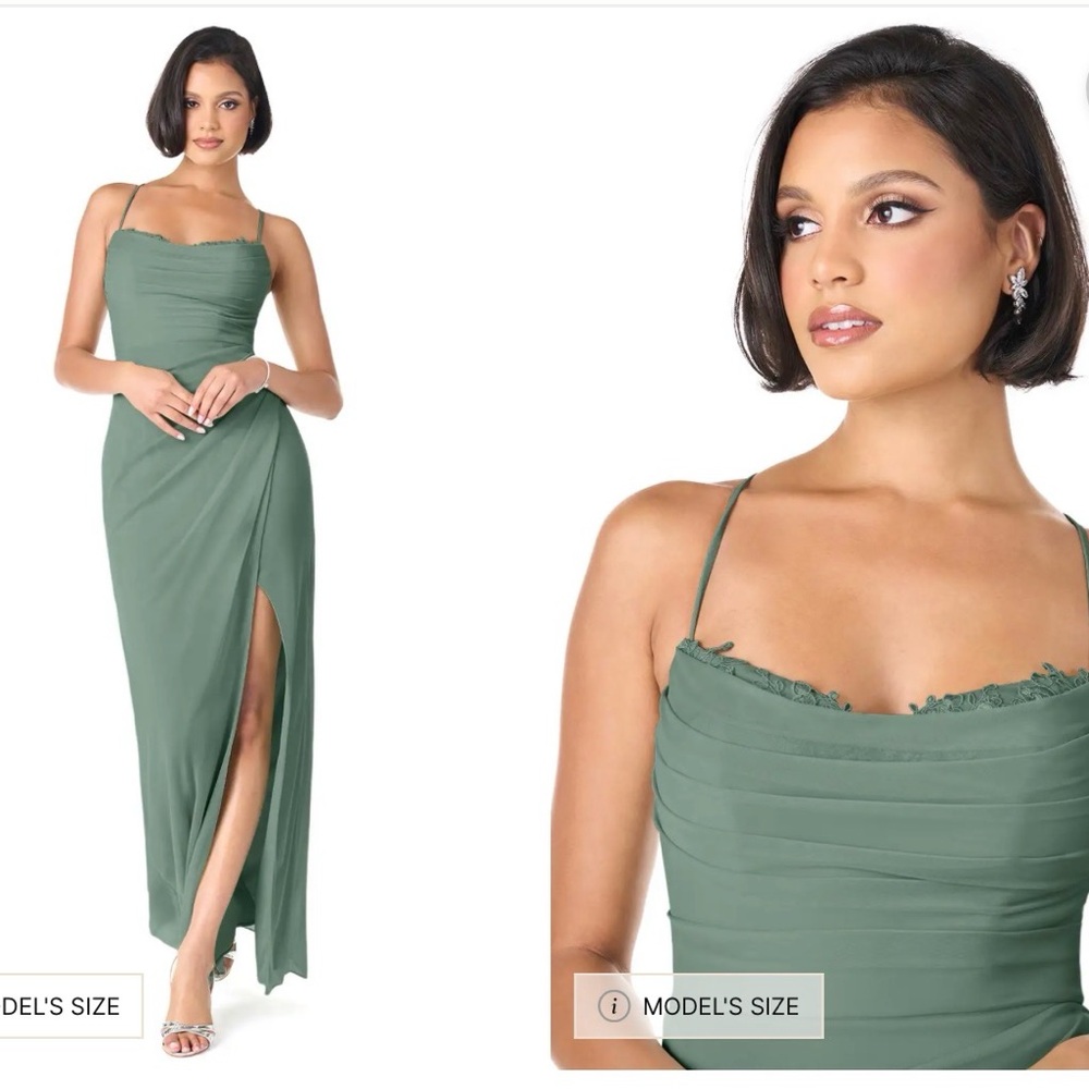 Azazie Ashana bridesmaids dress, color: eucalyptus
